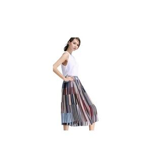 NWT Retro Graphic Culottes Abstract Plisse Pleated Capris Pants Size S